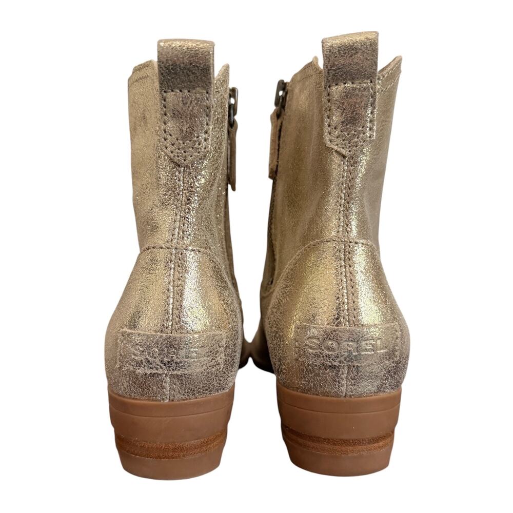 Sorel Lolla II Ankle Boot Gold Metallic Leather Women’s 9.5 Concert *NO INSOLES - Picture 3 of 9